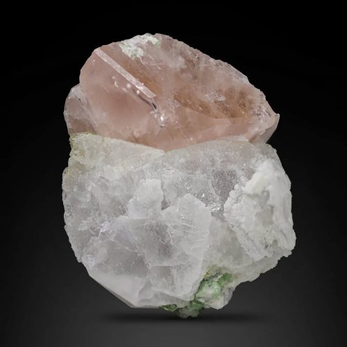 Morganite crystal with pollucite and tourmaline on matrix, mineral specimen from Afghanistan
