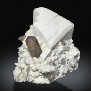 Microcline feldspar crystal on quartz