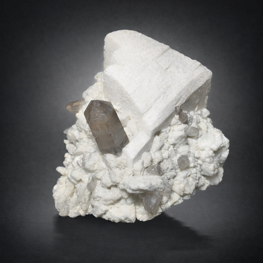 Microcline feldspar crystal on quartz